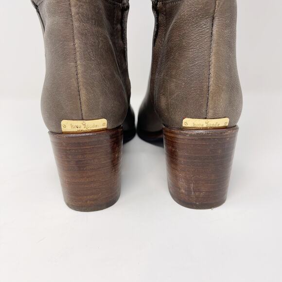 Kate Spade Size 6 Gray Leather Block Heeled Tall Boots Almond Toe Side Zipper - Picture 11 of 15